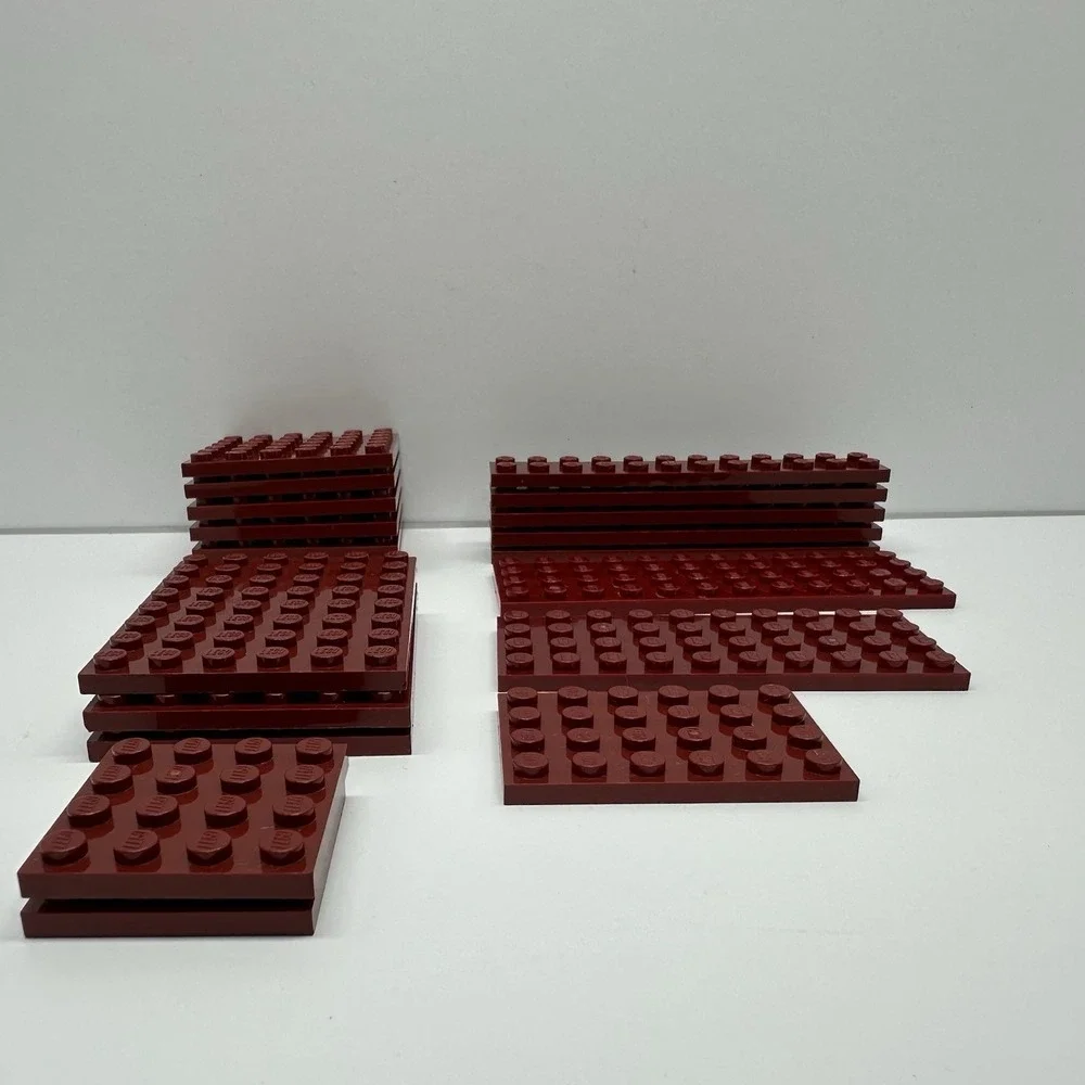 Lego Parts - Dark Red Plates - 2x12, 4x4, 4x6, 4x10, 4x12, 6x6 & 6x8 Lot Of 19